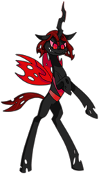 Size: 1586x2775 | Tagged: safe, artist:moeclere, oc, oc only, oc:pupa, changeling, changeling oc, grin, rearing, red and black oc, red changeling, simple background, slit eyes, smiling, solo, standing up, transparent background