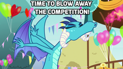 Size: 1280x720 | Tagged: safe, screencap, princess ember, dragon, triple threat, balloon, image macro, meme, pun