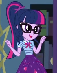 Size: 566x720 | Tagged: safe, screencap, sci-twi, twilight sparkle, better together, equestria girls, star crossed, clothes, cropped, cute, female, geode of telekinesis, glasses, ponytail, skirt, smiling, solo, twiabetes