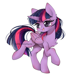 Size: 1200x1200 | Tagged: safe, artist:snow angel, twilight sparkle, twilight sparkle (alicorn), alicorn, pony, unicorn, chest fluff, female, fluffy, horn, looking back, mare, solo, sparkly eyes, sparkly mane, trotting, wings