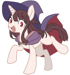 Size: 1206x1286 | Tagged: safe, pony, akko kagari, female, hat, little witch academia, ponified, redraw, show accurate, simple background, solo, transparent background, witch, witch hat