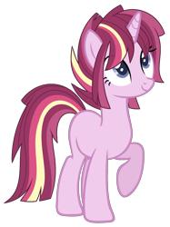 Size: 1600x2136 | Tagged: safe, artist:cutiesparkle, oc, oc only, oc:luminous fireworks, pony, unicorn, my little pony: the movie, female, magical lesbian spawn, mare, offspring, parent:tempest shadow, parent:twilight sparkle, parents:tempestlight, raised hoof, simple background, solo, transparent background