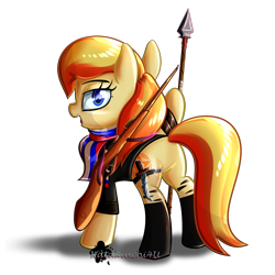 Size: 3000x3000 | Tagged: safe, artist:katakiuchi4u, oc, oc only, earth pony, pony, clothes, commission, female, mare, simple background, solo, spear, transparent background, weapon