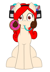 Size: 897x1281 | Tagged: safe, artist:endrome, derpibooru exclusive, oc, oc only, oc:dizzy mixup, earth pony, pony, 2018 community collab, derpibooru community collaboration, donut, food, hat, simple background, transparent background