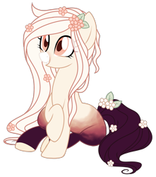 Size: 1551x1758 | Tagged: safe, artist:azure-art-wave, oc, oc only, oc:soulful sonnet, earth pony, pony, female, flower, flower in hair, flower in tail, mare, simple background, sitting, solo, transparent background