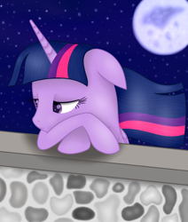 Size: 598x704 | Tagged: safe, artist:colorsplatterpony, twilight sparkle, twilight sparkle (alicorn), alicorn, pony, moon, night, solo, windswept mane