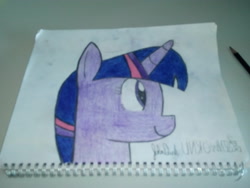 Size: 3264x2448 | Tagged: safe, twilight sparkle, bust, physical copy, portrait, side view, smiling, solo, traditional art