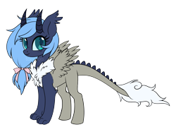 Size: 5300x3811 | Tagged: safe, artist:hawthornss, oc, oc only, oc:polar axis, oc:princess polar axis, draconequus, dracony, hybrid, chest fluff, ear fluff, horns, interspecies offspring, looking at you, next generation, offspring, parent:discord, parent:princess luna, parents:lunacord, paws, simple background, solo, transparent background