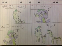 Size: 2592x1936 | Tagged: safe, artist:didgereethebrony, spike, oc, oc:didgeree, dragon, lined paper, traditional art