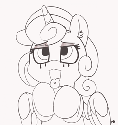 Size: 1280x1362 | Tagged: safe, artist:pabbley, princess flurry heart, pony, 30 minute art challenge, ahegao, eyeshadow, makeup, monochrome, older, open mouth, piercing, princess emo heart, running makeup, solo, tongue out