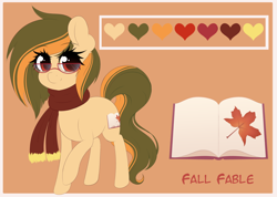 Size: 3000x2137 | Tagged: safe, artist:fluffymaiden, oc, oc only, oc:fall fable, earth pony, pony, clothes, female, glasses, high res, mare, reference sheet, scarf, solo