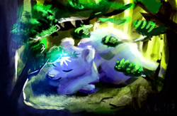 Size: 2000x1300 | Tagged: safe, artist:xbi, pony, ursa minor, 30 minute art challenge, forest, sleeping, solo