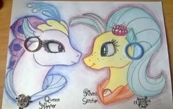 Size: 2298x1456 | Tagged: safe, artist:magicalnightstars, princess skystar, queen novo, seapony (g4), my little pony: the movie, female, happy, mother and child, mother and daughter, parent and child, smiling, species swap, traditional art