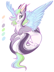 Size: 1200x1600 | Tagged: safe, artist:loryska, oc, oc only, oc:lanikea, draconequus, hybrid, draconequus oc, female, interspecies offspring, offspring, parent:discord, parent:princess celestia, parents:dislestia, solo