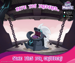 Size: 940x788 | Tagged: safe, grubber, my little pony: the movie, facebook, gameloft, my little pony logo, official, that hedgehog sure does like pies