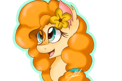 Size: 1084x720 | Tagged: safe, artist:sweetkllrvane, pear butter, earth pony, pony, the perfect pear, female, mare, open mouth, signature, solo