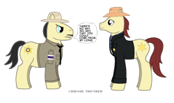 Size: 2000x1190 | Tagged: safe, artist:lonewolf3878, earth pony, pony, buford t. justice, clothes, cowboy hat, hat, jackie gleason, junior, male, mike henry, movie reference, ponified, sheriff, simple background, smokey and the bandit, stallion, transparent background