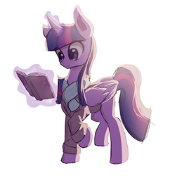 Size: 1187x1227 | Tagged: safe, artist:patty-plmh, twilight sparkle, twilight sparkle (alicorn), alicorn, pony, book, clothes, female, folded wings, glowing horn, magic, mare, reading, simple background, smiling, solo, white background