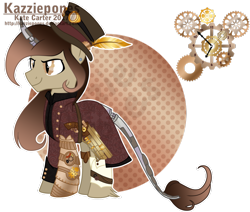 Size: 1024x868 | Tagged: safe, artist:kazziepones, oc, oc only, pony, clothes, gun, handgun, male, mechanical horn, reference sheet, revolver, solo, stallion, steampunk