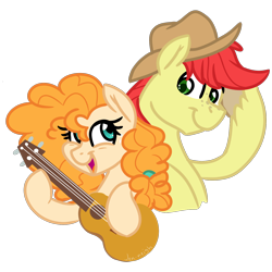 Size: 1500x1500 | Tagged: safe, artist:jen-neigh, bright mac, pear butter, pony, the perfect pear, brightbutter, female, guitar, male, shipping, straight