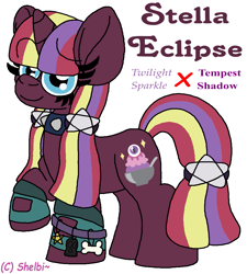 Size: 901x1000 | Tagged: safe, artist:shelbi-cat, oc, oc only, oc:stella eclipse, my little pony: the movie, magical lesbian spawn, offspring, parent:tempest shadow, parent:twilight sparkle, parents:tempestlight, solo