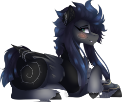 Size: 2500x2081 | Tagged: safe, artist:mauuwde, oc, oc only, oc:kama, pegasus, pony, art trade, blushing, female, high res, mare, prone, simple background, solo, transparent background