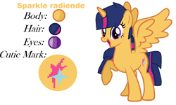 Size: 1152x690 | Tagged: safe, artist:twinklestar2006, oc, oc only, oc:sparkle radiance, offspring, parent:flash sentry, parent:twilight sparkle, parents:flashlight, reference sheet, solo