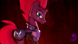 Size: 4000x2250 | Tagged: safe, artist:thevioletghost, tempest shadow, unicorn, my little pony: the movie, 3d, armor, broken horn, female, looking at you, mare, solo, source filmmaker