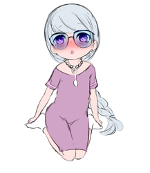Size: 1288x1486 | Tagged: safe, artist:born-to-die, silver spoon, human, blushing, braid, child, clothes, cute, ear piercing, glasses, human female, humanized, jewelry, necklace, pearl necklace, piercing, silverbetes, socks, solo
