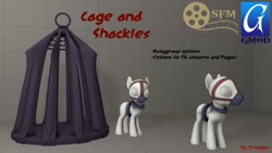 Size: 1191x670 | Tagged: safe, artist:dracagon, my little pony: the movie, 3d, cage, collar, downloadable, gag, gmod, harness, muzzle, muzzle gag, shackles, source filmmaker, tack