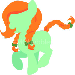 Size: 1024x1017 | Tagged: safe, artist:mobubbles, oc, oc only, oc:spring leap, earth pony, pony, blue eyes, cute, female, filly, green pony, orange, ribbon, silhouette, spring leap, watermark