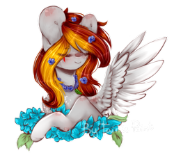 Size: 873x803 | Tagged: safe, artist:twinkepaint, oc, oc only, oc:lightning hawk, pegasus, pony, eyes closed, female, flower, flower in hair, mare, simple background, solo, transparent background