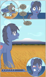 Size: 2000x3301 | Tagged: safe, artist:mlp-silver-quill, oc, oc only, oc:clutterstep, oc:imani, elephant, comic:imani, beach, bloodshot eyes, climbing, f-bomb incoming!, lip bite, mountain, ocean, red eyes, savanna