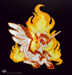 Size: 900x939 | Tagged: safe, artist:hexfloog, daybreaker, pony, a royal problem, horseshoes, irl, mane of fire, perler beads, photo, solo