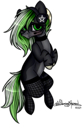 Size: 272x411 | Tagged: safe, artist:ohflaming-rainbow, oc, oc only, oc:roxanne, earth pony, pony, female, fishnet stockings, headphones, mare, simple background, solo, transparent background