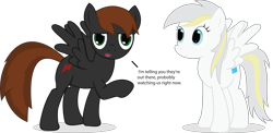 Size: 6165x3007 | Tagged: safe, artist:swivel-zimber, oc, oc only, oc:lightning blaze, oc:zimber fizz, pegasus, pony, absurd resolution, female, fourth wall, high res, male, mare, misspelling, simple background, stallion, transparent background, vector