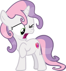 Size: 1611x1749 | Tagged: safe, artist:frownfactory, sweetie belle, unicorn, campfire tales, .svg available, cutie mark, female, filly, hilarious in hindsight, one eye closed, open mouth, simple background, solo, svg, the cmc's cutie marks, transparent background, vector, wet, wet mane, wink