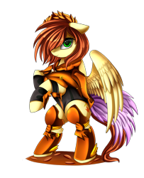 Size: 1910x2354 | Tagged: safe, artist:pridark, oc, oc only, pegasus, pony, armor, commission, female, looking at you, mare, rearing, simple background, smiling, solo, transparent background