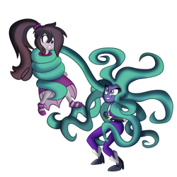 Size: 1024x1024 | Tagged: safe, artist:wubcakeva, mane-iac, oc, oc:collapsia slash, oc:cupcake slash, equestria girls, alternate universe, clothes, coils, dress, equestria girls-ified, prehensile hair, simple background, transparent background