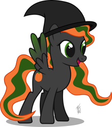 Size: 2678x3049 | Tagged: safe, artist:mlp-scribbles, oc, oc only, oc:pumpkin, pegasus, pony, female, happy, hat, high res, inkscape, mare, multicolored hair, multicolored mane, multicolored tail, open mouth, ponyscape, simple background, solo, transparent background, vector, witch hat