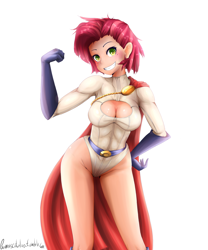 Size: 2400x2880 | Tagged: safe, artist:sagasshi, babs seed, human, abs, anime, breasts, cleavage, crossover, female, humanized, power girl, solo