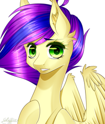 Size: 1032x1221 | Tagged: safe, artist:clefficia, oc, oc only, oc:speedy blossom, pegasus, pony, bust, female, mare, portrait, simple background, solo, transparent background