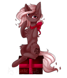 Size: 806x931 | Tagged: safe, artist:twinkepaint, oc, oc only, oc:crona, earth pony, pony, bow, female, mare, present, simple background, solo, transparent background