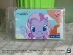 Size: 960x720 | Tagged: safe, starsong, pegasus, pony, g3.5, 2009, bank, bank mandiri, card, e-money, female, filly, indonesia, irl, kids, mandiri, photo, solo, teeth