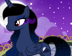 Size: 915x718 | Tagged: safe, artist:cindydreamlight, oc, oc only, oc:blue night, alicorn, pony, female, mare, night, offspring, parent:king sombra, parent:princess luna, parents:lumbra, solo