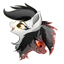 Size: 2000x2000 | Tagged: safe, artist:morningbullet, oc, oc only, oc:noot, pony, angry, blood, bust, crying, duality, ear fluff, female, grunge, happy, makeup, mare, open mouth, portrait, profile, sad, simple background, tears of blood, trace, transparent background