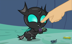 Size: 1756x1080 | Tagged: safe, edit, thorax, to change a changeling, boop, boop edit, cute, cuteling, finger, hand, thorabetes, toy, younger