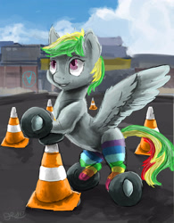 Size: 2524x3238 | Tagged: safe, artist:owlvortex, oc, oc only, oc:wheely bopper, original species, puns in the comments, pylon, wheelpone