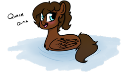 Size: 2023x1204 | Tagged: safe, artist:b(r)at, oc, oc only, oc:sierra flyer, duck pony, pegasus, pony, blue eyes, blushing, female, fluffy, mare, pegaduck, ponytail, quack, simple background, transparent background, water, wings