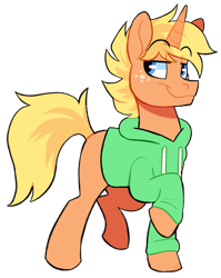 Size: 637x800 | Tagged: safe, artist:deerspit, oc, oc only, oc:jai heart, unicorn, 2018 community collab, clothes, derpibooru community collaboration, hoodie, simple background, solo, transparent background